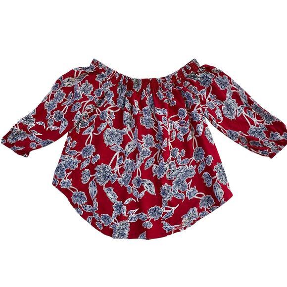 Revolve Splendid Off Shoulder Red/Blue Floral Top - XS - Picture 6 of 12